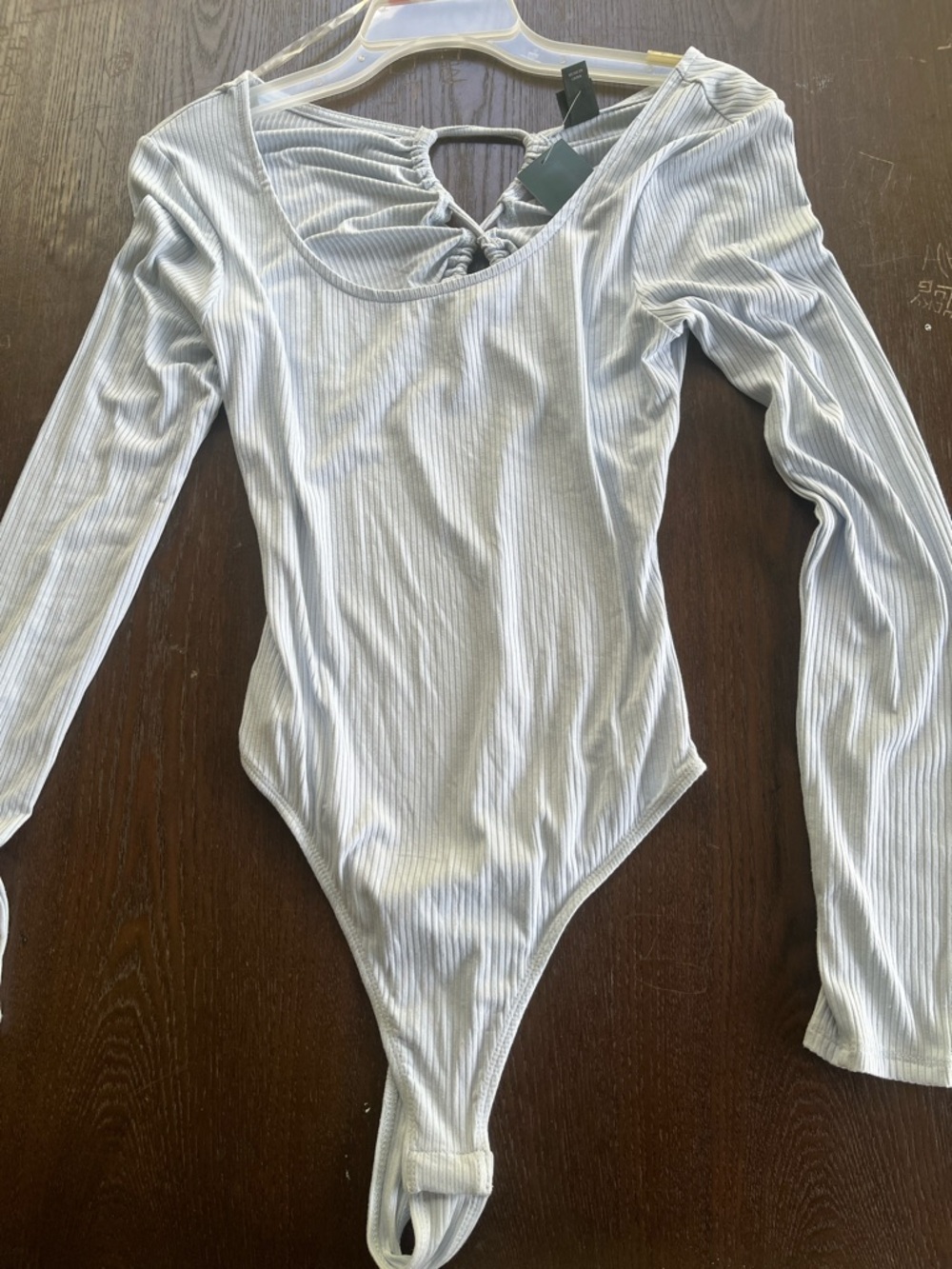 wild fable Light Blue Ribbed Long-Sleeve Bodysuit with Back Tie
